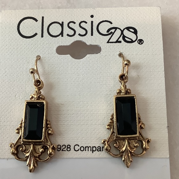 Classic Jewelry - Classic Gold and Black Rectangular Drop Earrings, Brand New